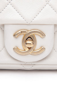 CHANEL Small Cream Crystal Pearls Chain Quilted Calfskin Flap Bag