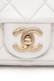 CHANEL Small Cream Crystal Pearls Chain Quilted Calfskin Flap Bag