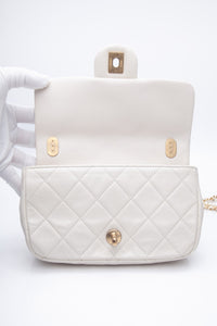CHANEL Small Cream Crystal Pearls Chain Quilted Calfskin Flap Bag