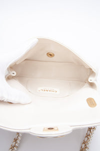 CHANEL Small Cream Crystal Pearls Chain Quilted Calfskin Flap Bag