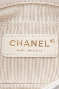 CHANEL Small Cream Crystal Pearls Chain Quilted Calfskin Flap Bag