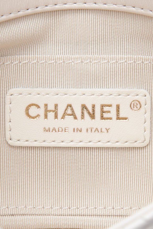 CHANEL Small Cream Crystal Pearls Chain Quilted Calfskin Flap Bag