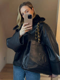 Vintage Chanel Black Leather Tote Bag with Chunky Gold Hardware
