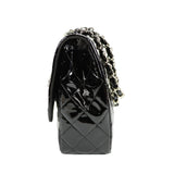 SALE Chanel Classic Single Flap Jumbo Black Patent Leather Silver