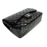 SALE Chanel Classic Single Flap Jumbo Black Patent Leather Silver
