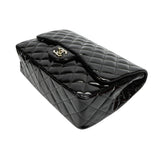SALE Chanel Classic Single Flap Jumbo Black Patent Leather Silver