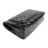 SALE Chanel Classic Single Flap Jumbo Black Patent Leather Silver