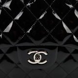 SALE Chanel Classic Single Flap Jumbo Black Patent Leather Silver