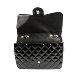 SALE Chanel Classic Single Flap Jumbo Black Patent Leather Silver
