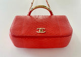 CHANEL RED PYTHON FLAP BAG