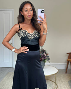 Prada Black Silk Lingerie Top and Midi Skirt Set with Embroidery Details Size IT 42 (UK 10)