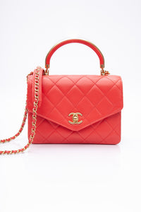 CHANEL Coral Calfskin Quilted Metal Small Top Handle Envelope Flap Bag