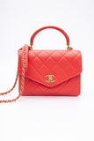 CHANEL Coral Calfskin Quilted Metal Small Top Handle Envelope Flap Bag