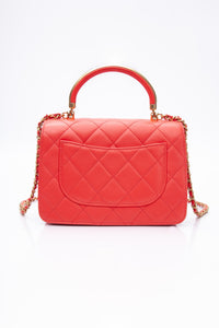 CHANEL Coral Calfskin Quilted Metal Small Top Handle Envelope Flap Bag