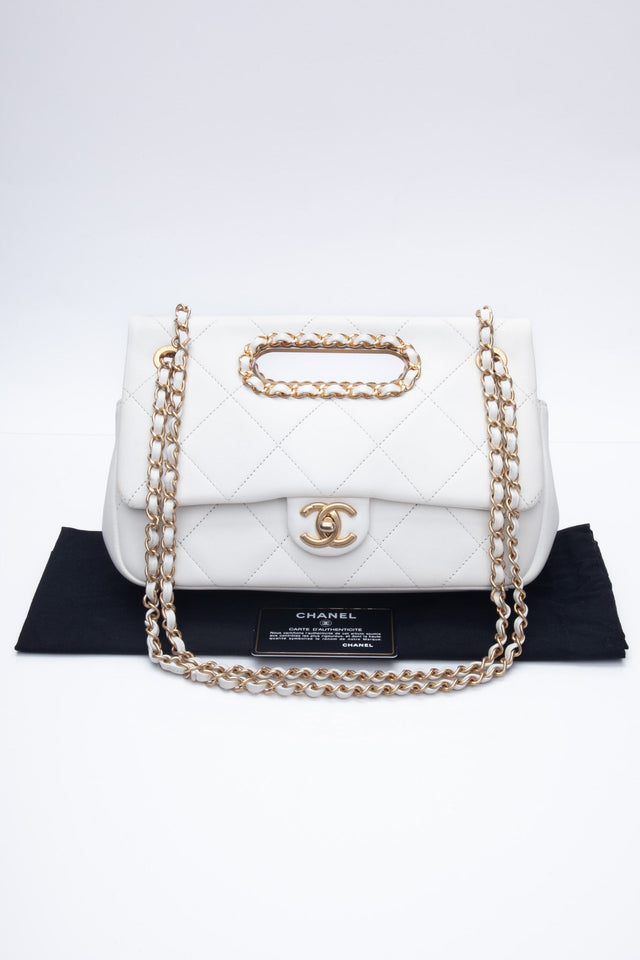 CHANEL White Lambskin A Real Catch Flap Bag