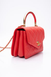 CHANEL Coral Calfskin Quilted Metal Small Top Handle Envelope Flap Bag