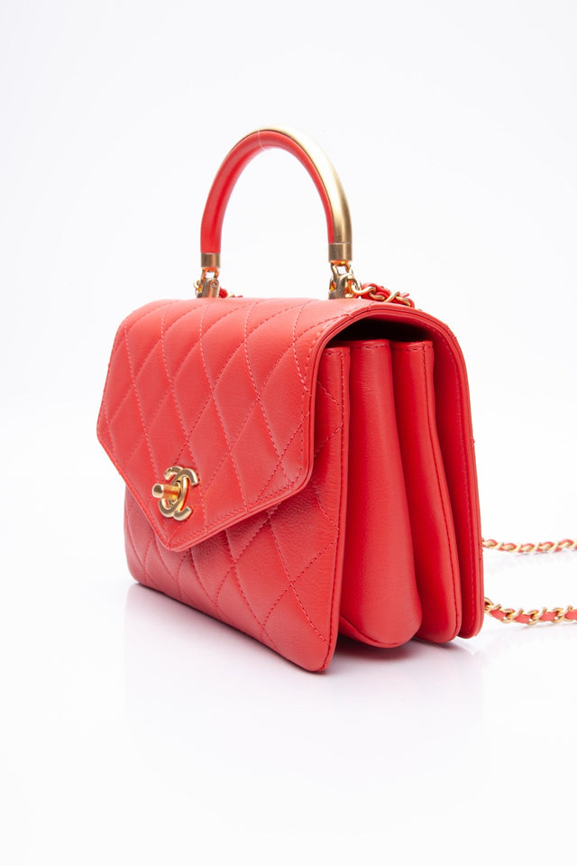 CHANEL Coral Calfskin Quilted Metal Small Top Handle Envelope Flap Bag