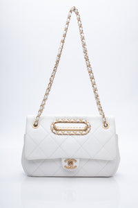 CHANEL White Lambskin A Real Catch Flap Bag