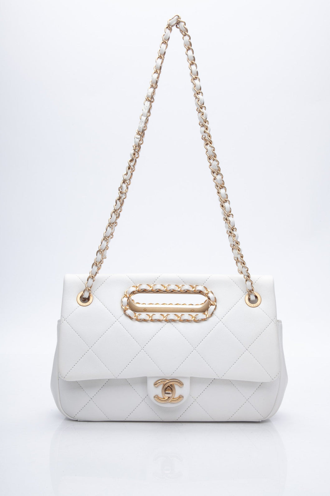 CHANEL White Lambskin A Real Catch Flap Bag