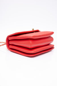 CHANEL Coral Calfskin Quilted Metal Small Top Handle Envelope Flap Bag