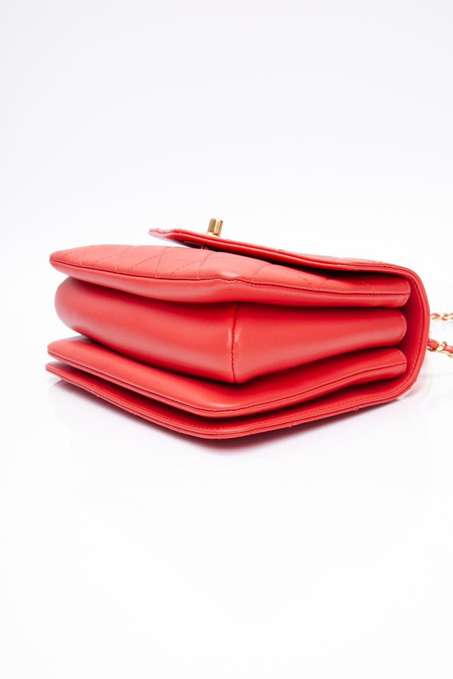 CHANEL Coral Calfskin Quilted Metal Small Top Handle Envelope Flap Bag