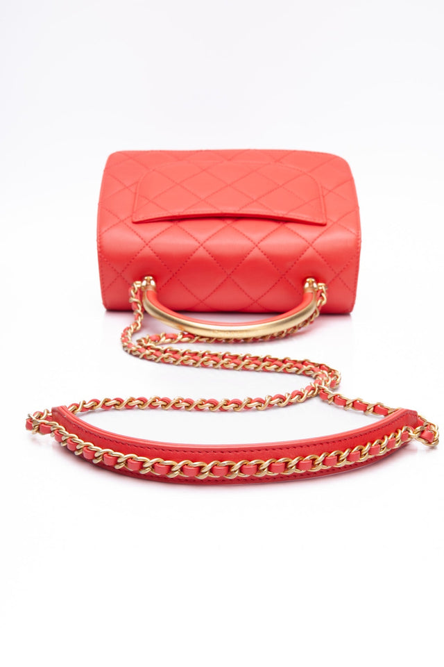 CHANEL Coral Calfskin Quilted Metal Small Top Handle Envelope Flap Bag