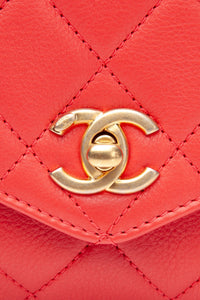 CHANEL Coral Calfskin Quilted Metal Small Top Handle Envelope Flap Bag