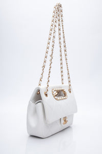 CHANEL White Lambskin A Real Catch Flap Bag