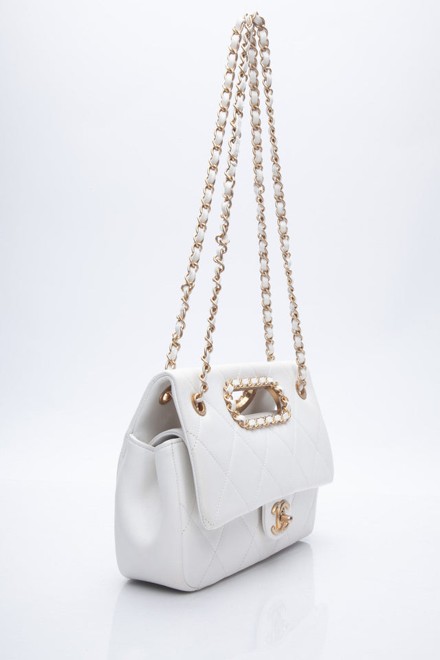 CHANEL White Lambskin A Real Catch Flap Bag