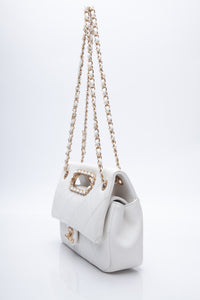 CHANEL White Lambskin A Real Catch Flap Bag