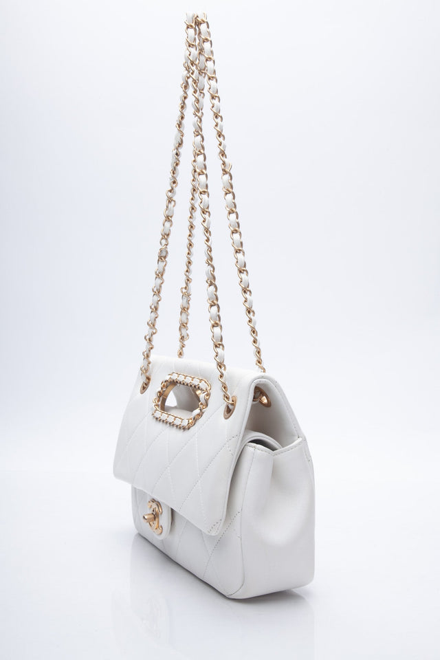 CHANEL White Lambskin A Real Catch Flap Bag
