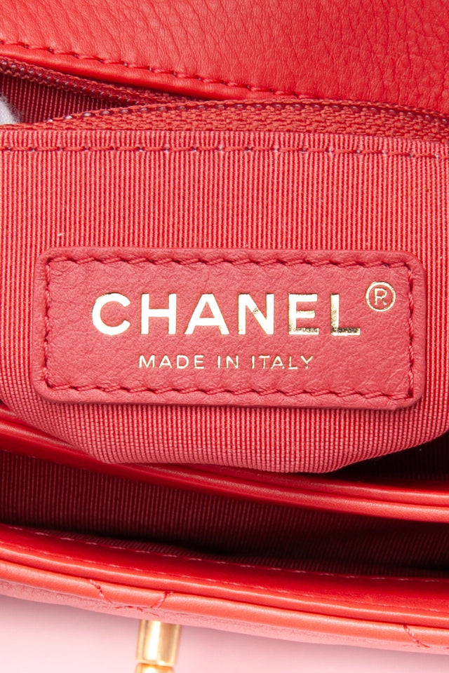 CHANEL Coral Calfskin Quilted Metal Small Top Handle Envelope Flap Bag