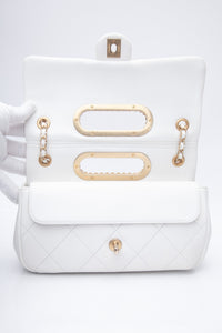 CHANEL White Lambskin A Real Catch Flap Bag