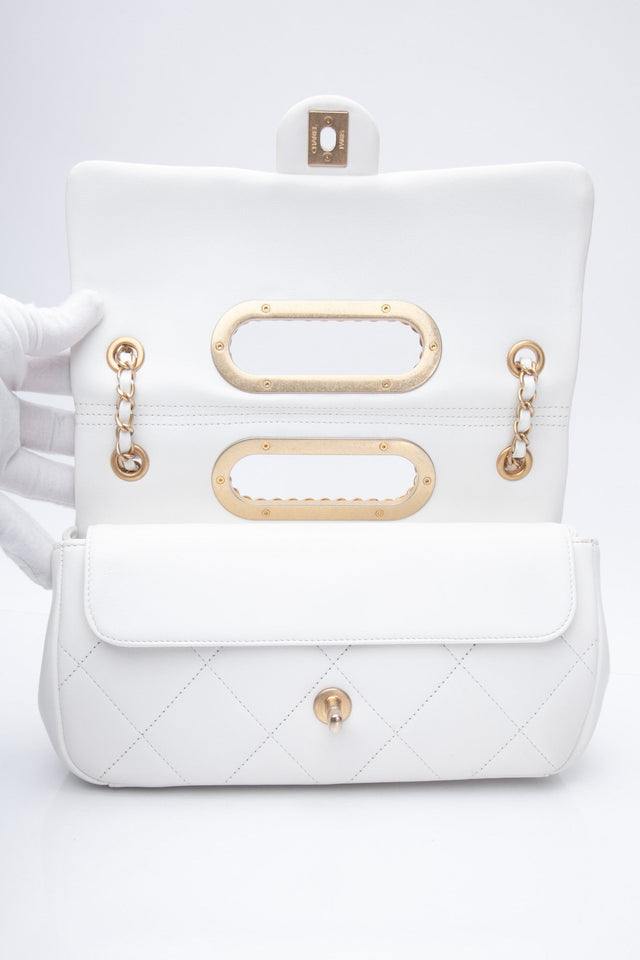 CHANEL White Lambskin A Real Catch Flap Bag