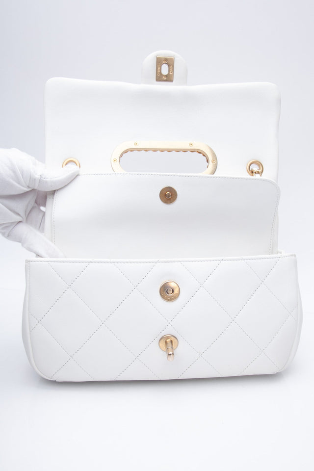 CHANEL White Lambskin A Real Catch Flap Bag