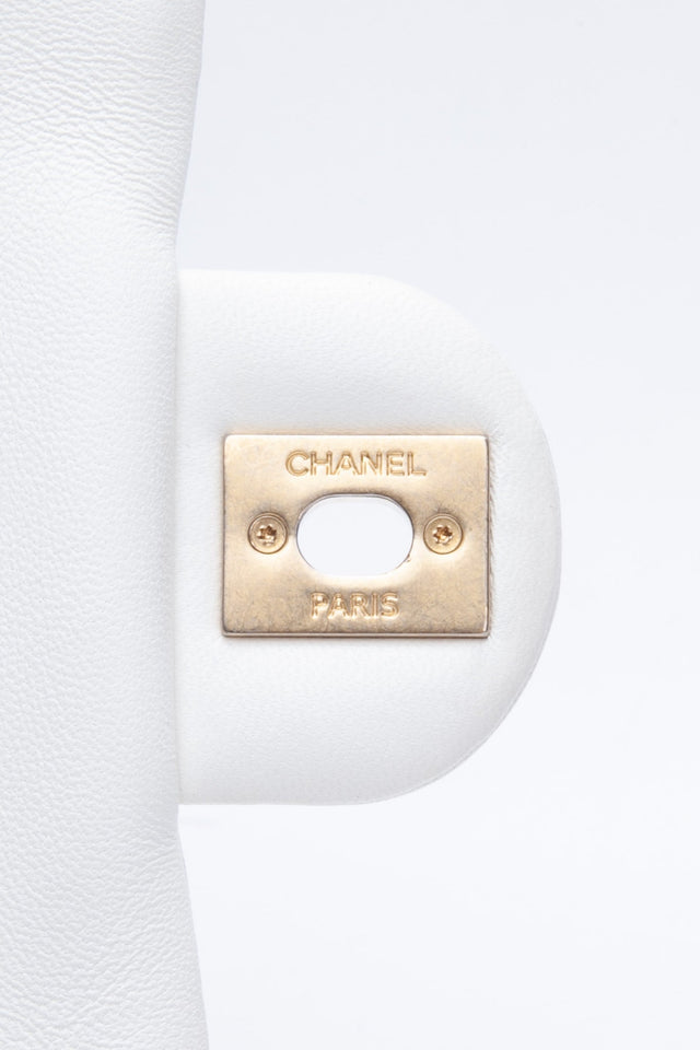CHANEL White Lambskin A Real Catch Flap Bag