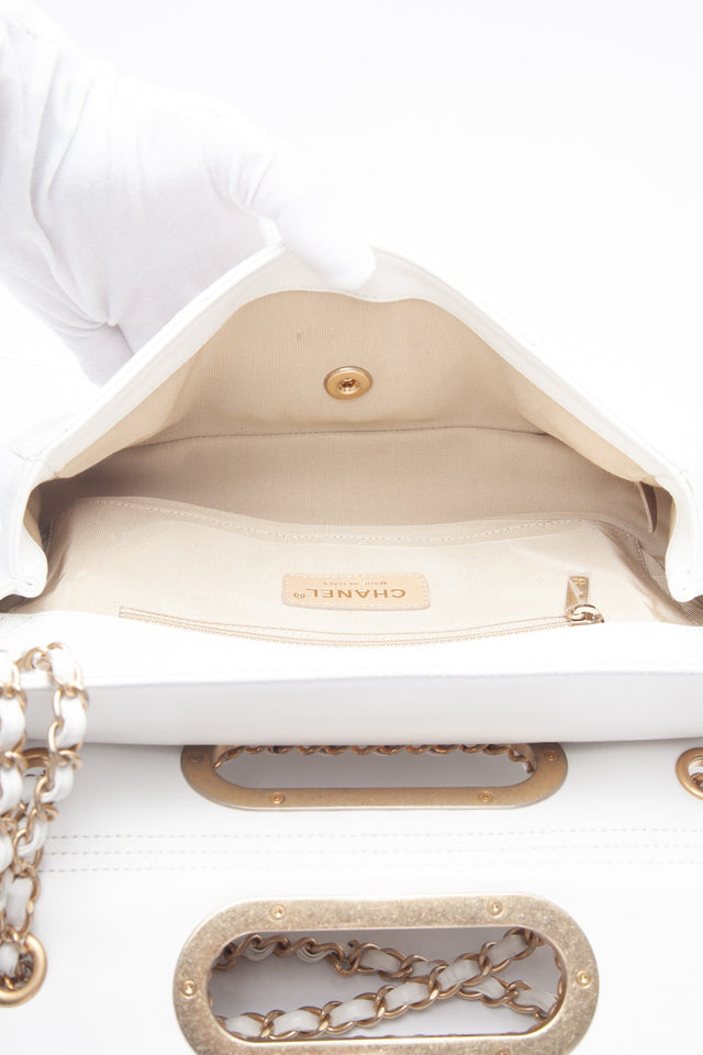 CHANEL White Lambskin A Real Catch Flap Bag