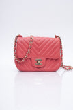 CHANEL Chevron Pink Lambskin Square Mini Flap Bag