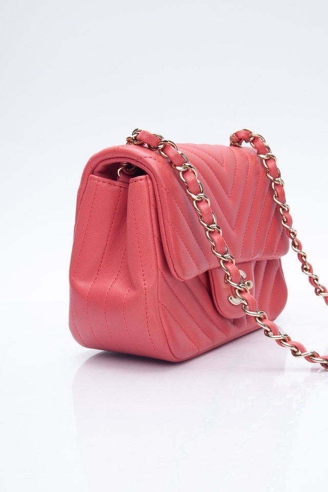 CHANEL Chevron Pink Lambskin Square Mini Flap Bag