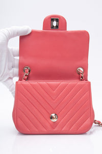 CHANEL Chevron Pink Lambskin Square Mini Flap Bag