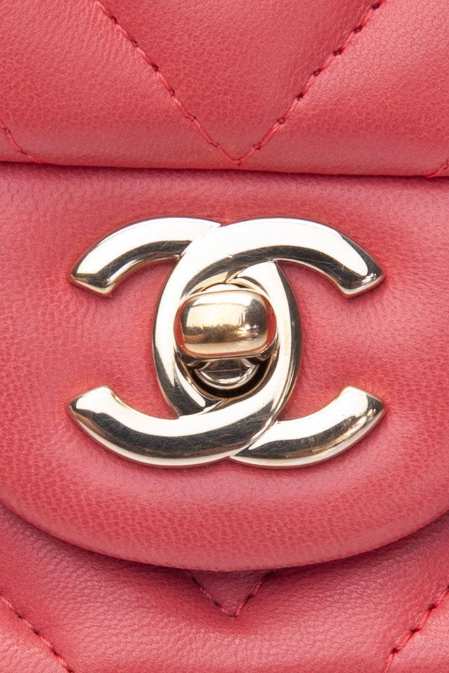CHANEL Chevron Pink Lambskin Square Mini Flap Bag