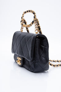 CHANEL Black Metal Quilted Lambskin Leather Mini Top Handle Square Flap Bag