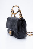 CHANEL Black Metal Quilted Lambskin Leather Mini Top Handle Square Flap Bag