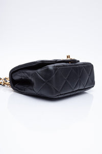 CHANEL Black Metal Quilted Lambskin Leather Mini Top Handle Square Flap Bag