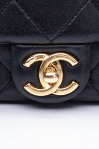 CHANEL Black Metal Quilted Lambskin Leather Mini Top Handle Square Flap Bag