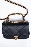 CHANEL Black Metal Quilted Lambskin Leather Mini Top Handle Square Flap Bag
