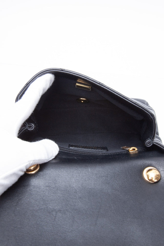 CHANEL Black Metal Quilted Lambskin Leather Mini Top Handle Square Flap Bag