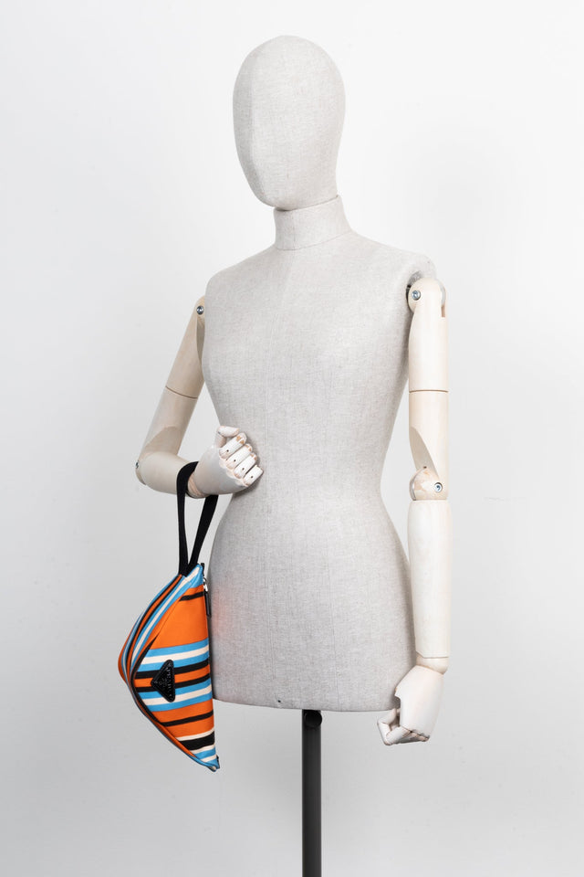 PRADA Triangle Clutch Striped Orange Blue