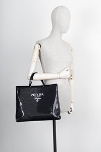 PRADA Tote Sequined Mesh Black