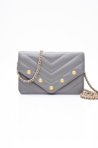 CHANEL Gray Lambskin Chevron Medallion WOC Wallet on Chain
